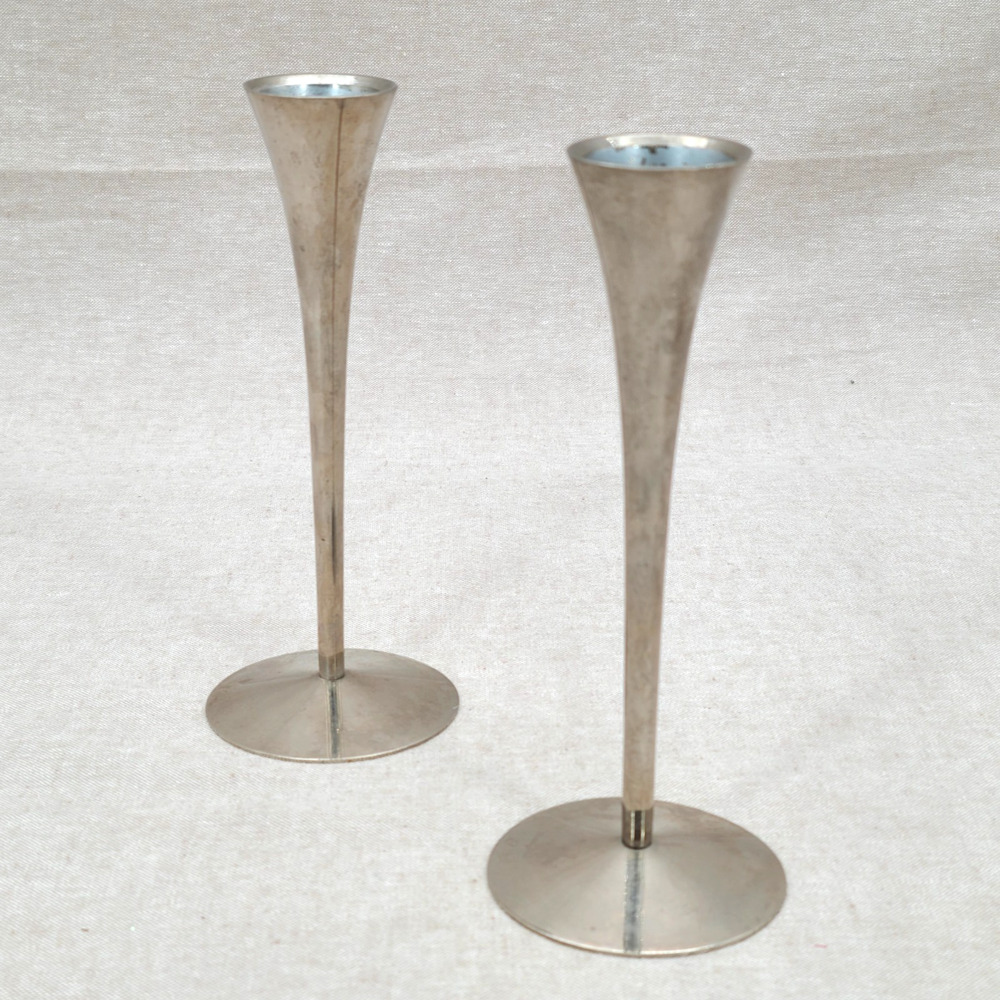 Arthur Salm Trumpet 6” MCM Stainless Steel Candlestick Holders Solingen Germany